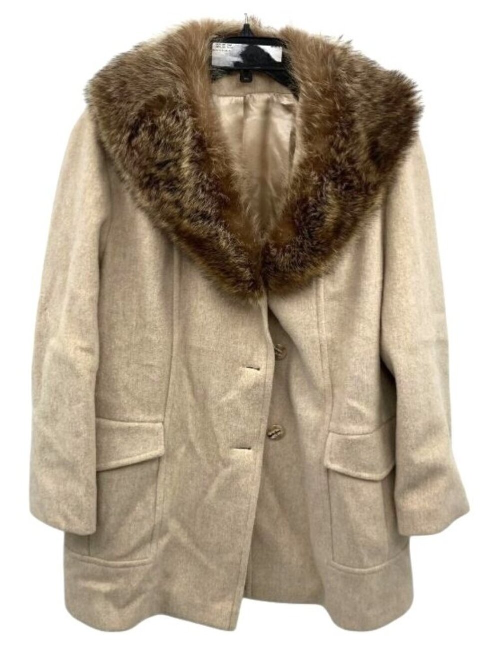 Vintage Noble Fashions Cream Coat W/ Faux Fur Collar Size 22 Inch Chest